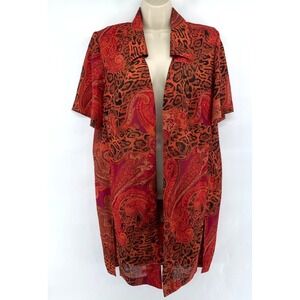 Chiffon Kimono Duster Plus Size 14W Sheer Leopard Paisley Print Boho Artsy Retro